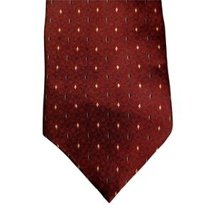 BILL BLASS Burgundy Red Black Yellow Diamond Print Silk Tie